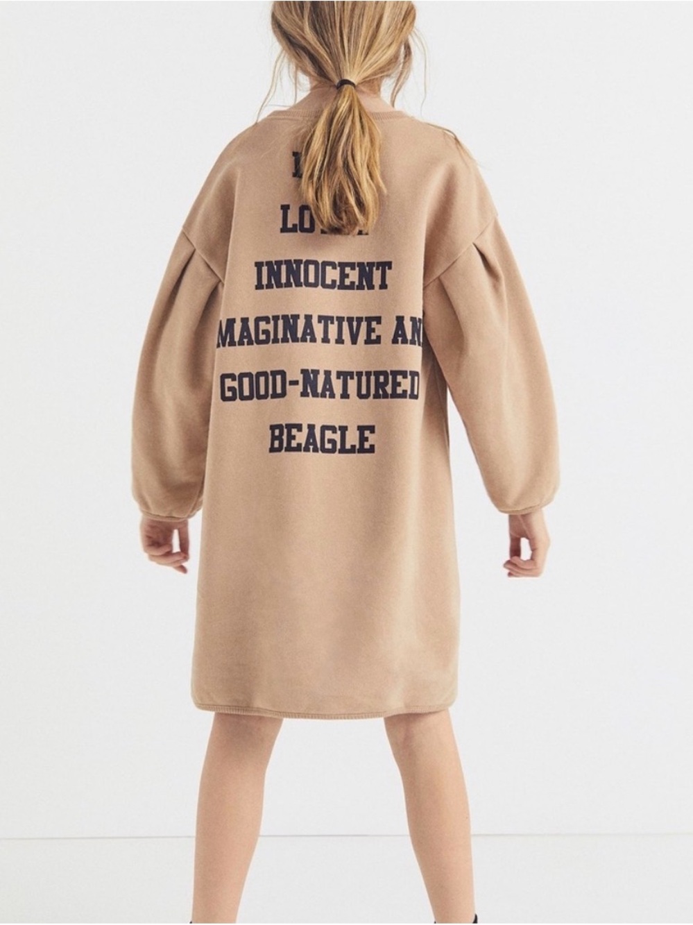 Zara Kids Girls  Peanuts Snoopy Sweatshirt Dress Size 10 140 Beige Graphic